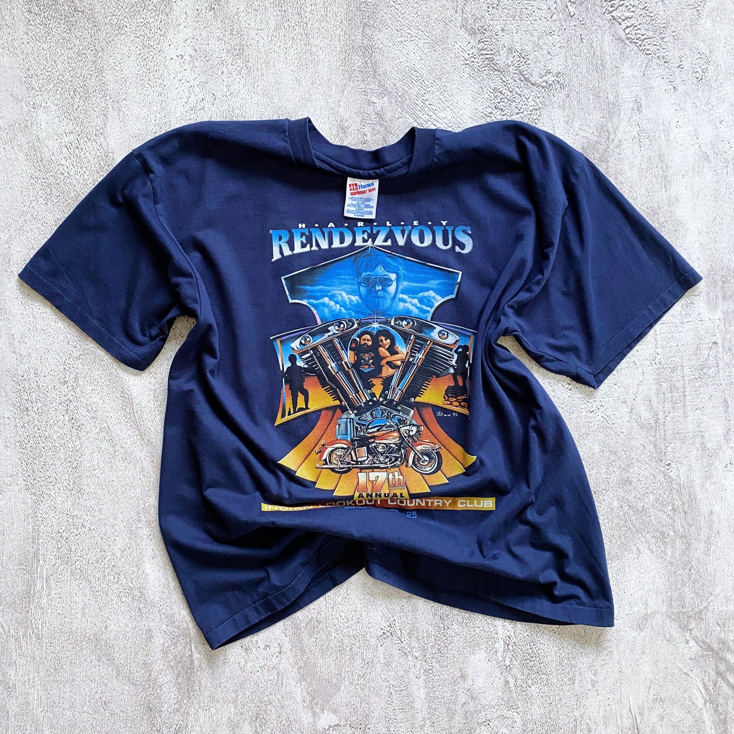 VINTAGE SINGLE STITCH HARLEY RENDEZVOUS TEE-1990'S SIZE XXL