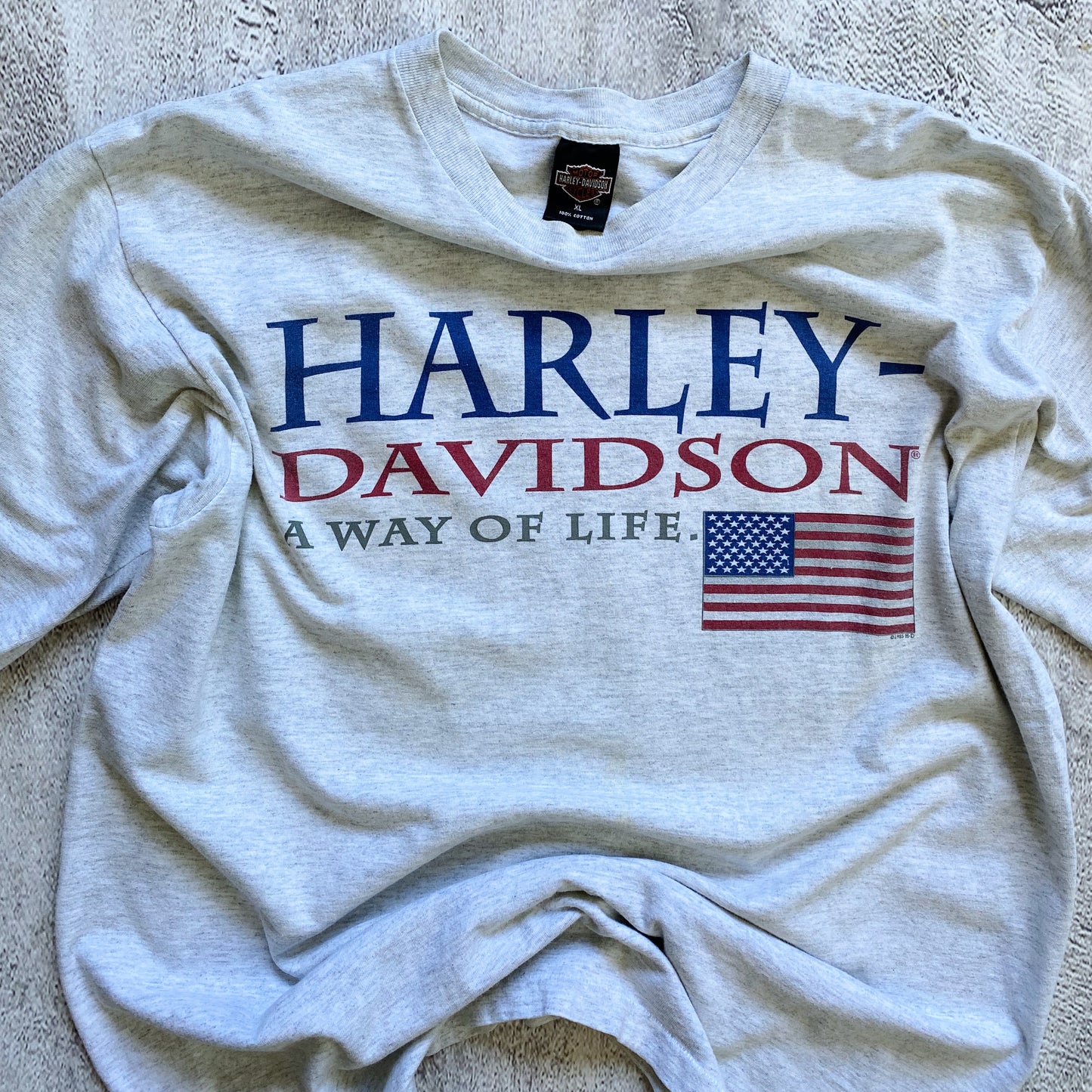 VINTAGE SINGLE STITCH HEATHER GREY HARLEY DAVIDSON TEE-1990'S SIZE XL