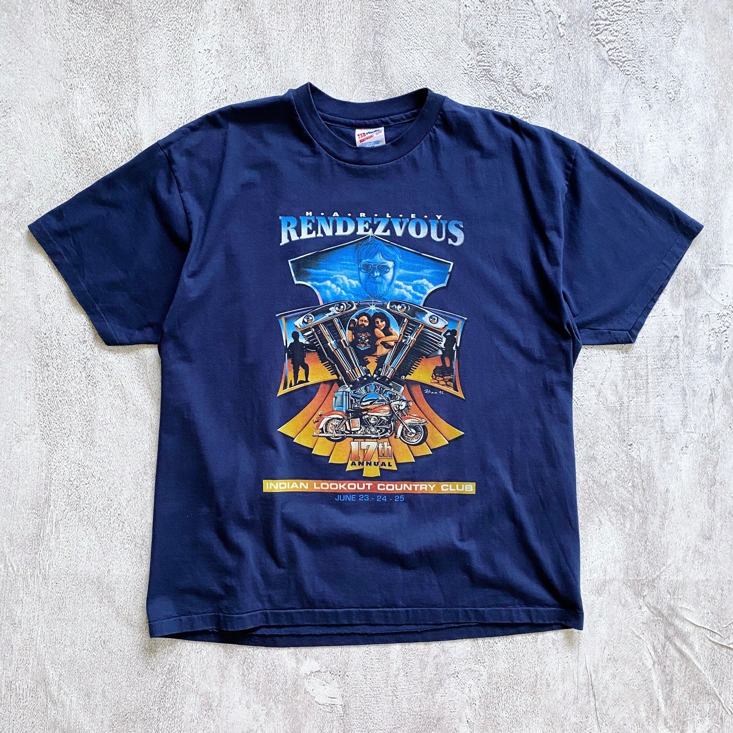 VINTAGE SINGLE STITCH HARLEY RENDEZVOUS TEE-1990'S SIZE XXL