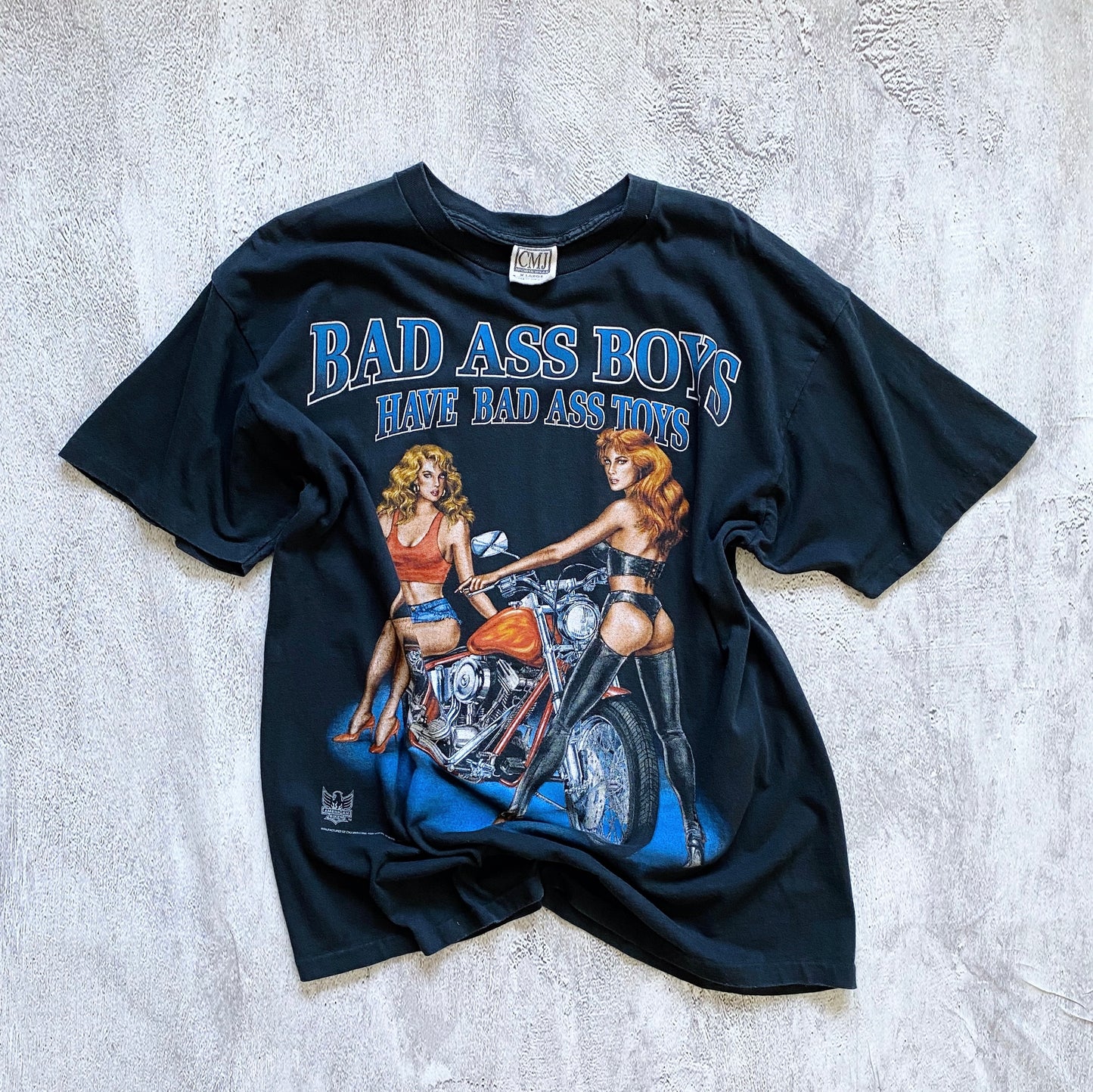 VINTAGE SINGLE STITCH "BAD ASS BOYS HAVE BAD ASS TOYS" TEE-1990'S SIZE XL