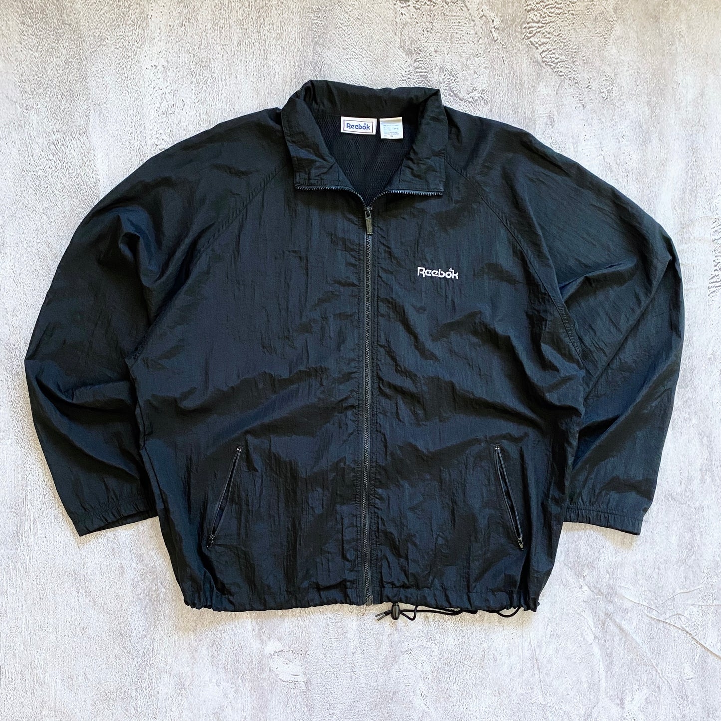 VINTAGE BLACK REEBOK ZIP UP WINDBREAKER JACKET-1990'S SIZE XL