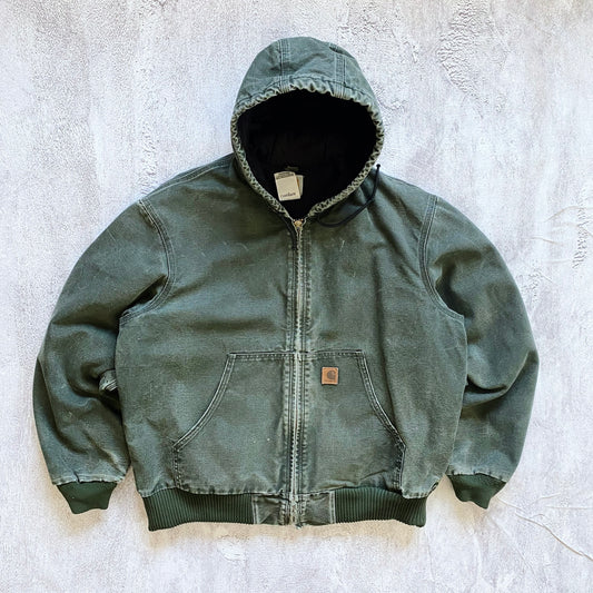 VINTAGE GREEN CARHARTT HOODIE JACKET-1990'S SIZE L