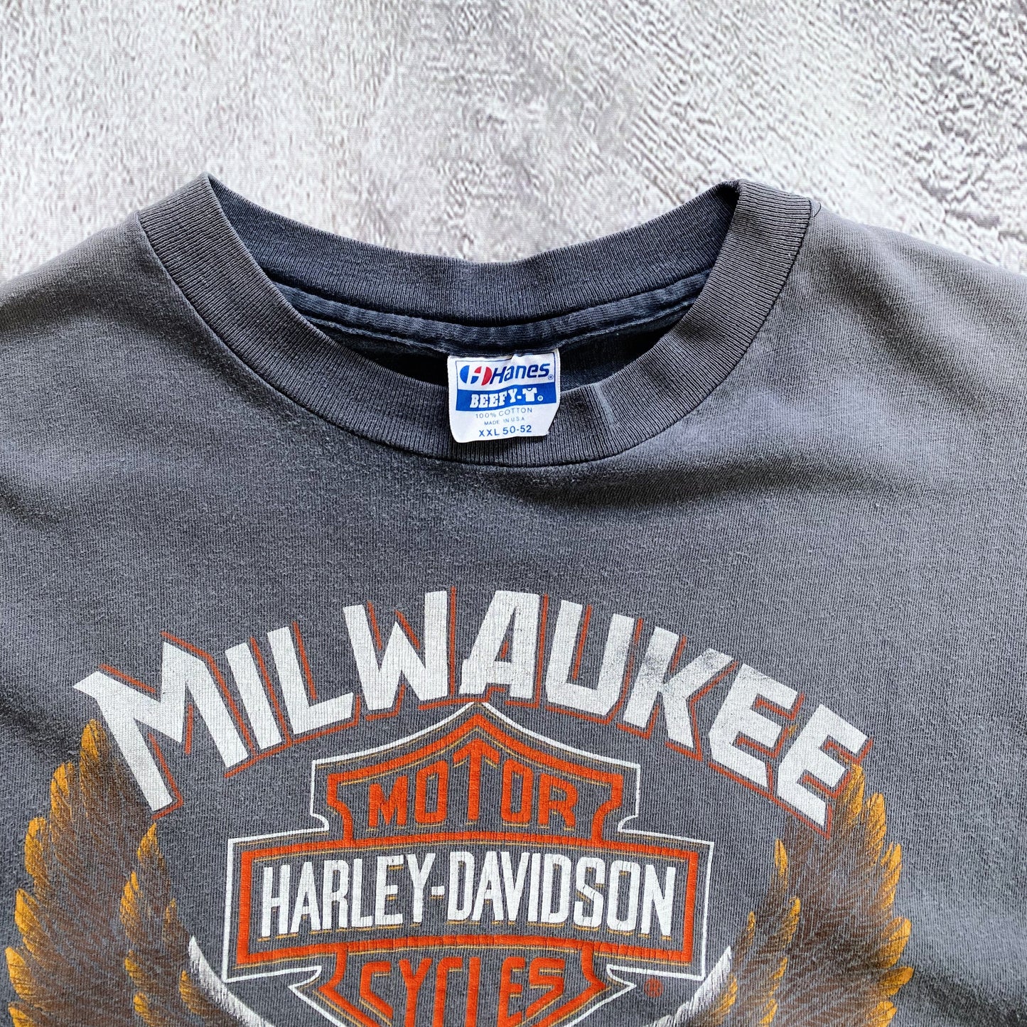 VINTAGE SINGLE STITCH MILWAUKEE IRON HARLEY DAVIDSON TEE-1980'S SIZE XL