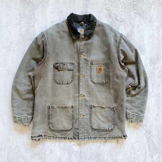 VINTAGE BROWN CARHARTT CHORE JACKET-1990'S SIZE L