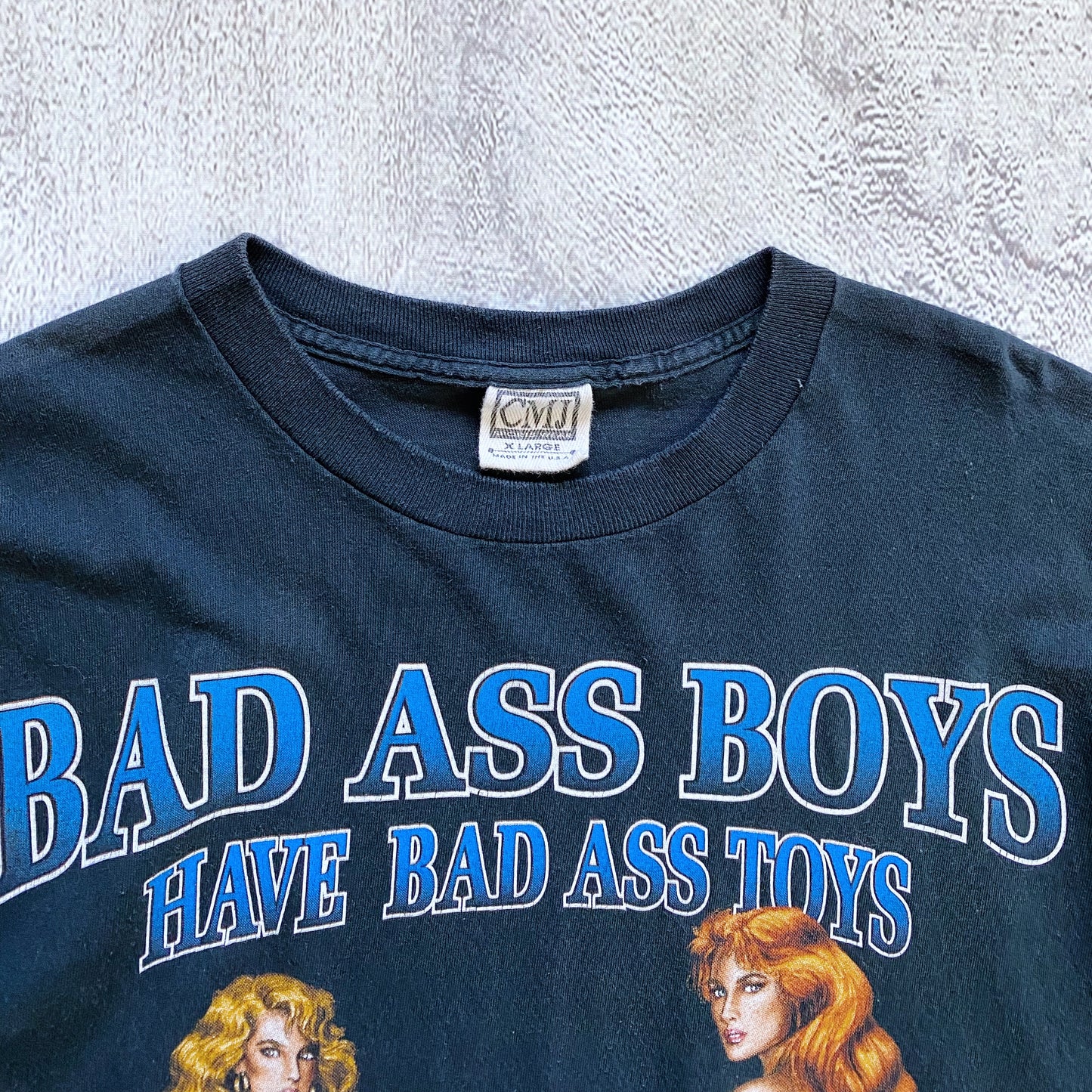 VINTAGE SINGLE STITCH "BAD ASS BOYS HAVE BAD ASS TOYS" TEE-1990'S SIZE XL