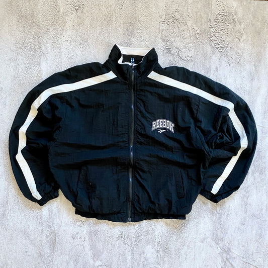 VINTAGE BLACK/WHITE REEBOK WINDBREAKER JACKET-1990'S SIZE M