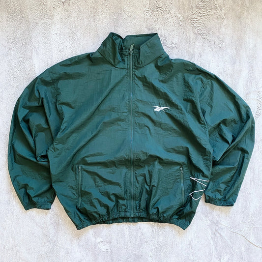 VINTAGE GREEN REEBOK ZIP UP WINDBREAKER JACKET-1990'S SIZE XL