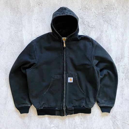 VINTAGE FADED BLACK CARHARTT HOODIE JACKET- SIZE L