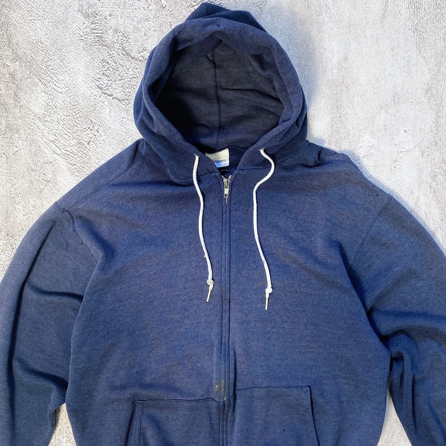 VINTAGE FADED BLUE ZIP UP HOODIE- 1980'S SIZE XL