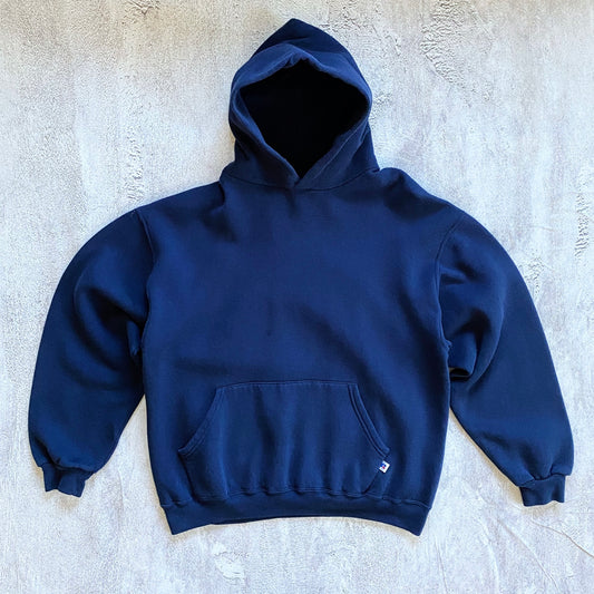 VINTAGE NAVY BLUE RUSSELL HOODIE-1990'S SIZE XL