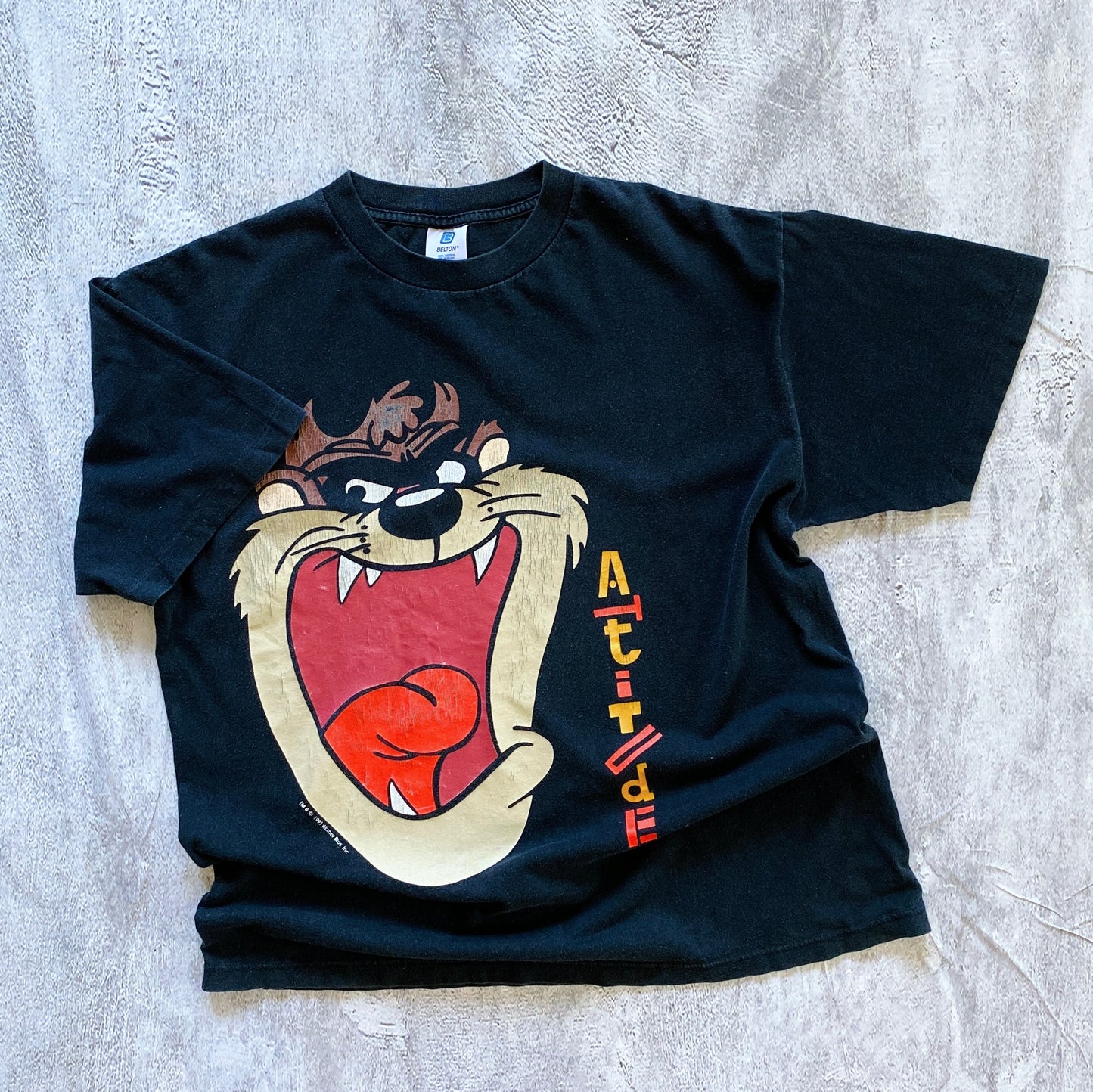 VINTAGE SINGLE STITCH TAZ ATITUDE TEE-1990'S SIZE XL