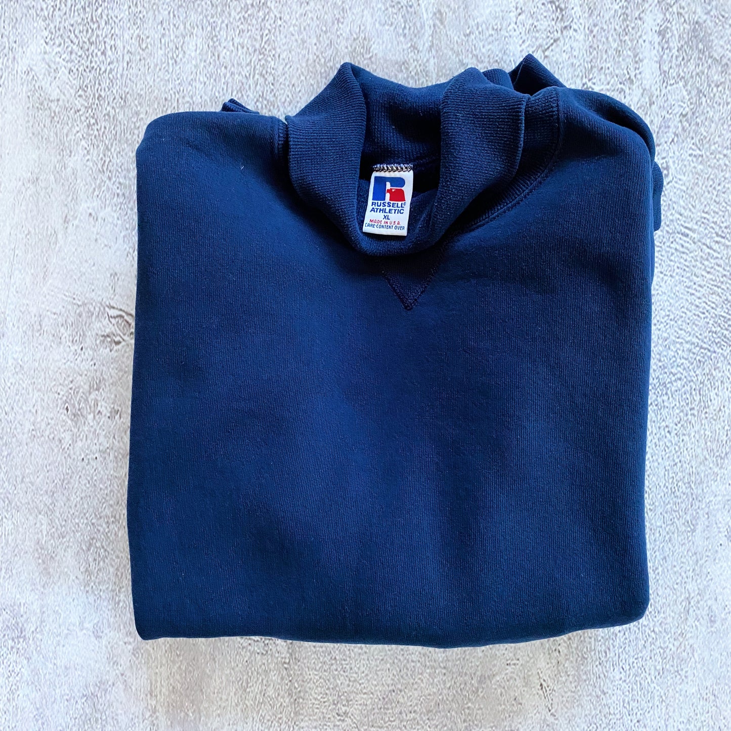 VINTAGE NAVY BLUE RUSSELL ATHLETIC TURTLE NECK SWEATSHIRT-1990'S SIZE XL