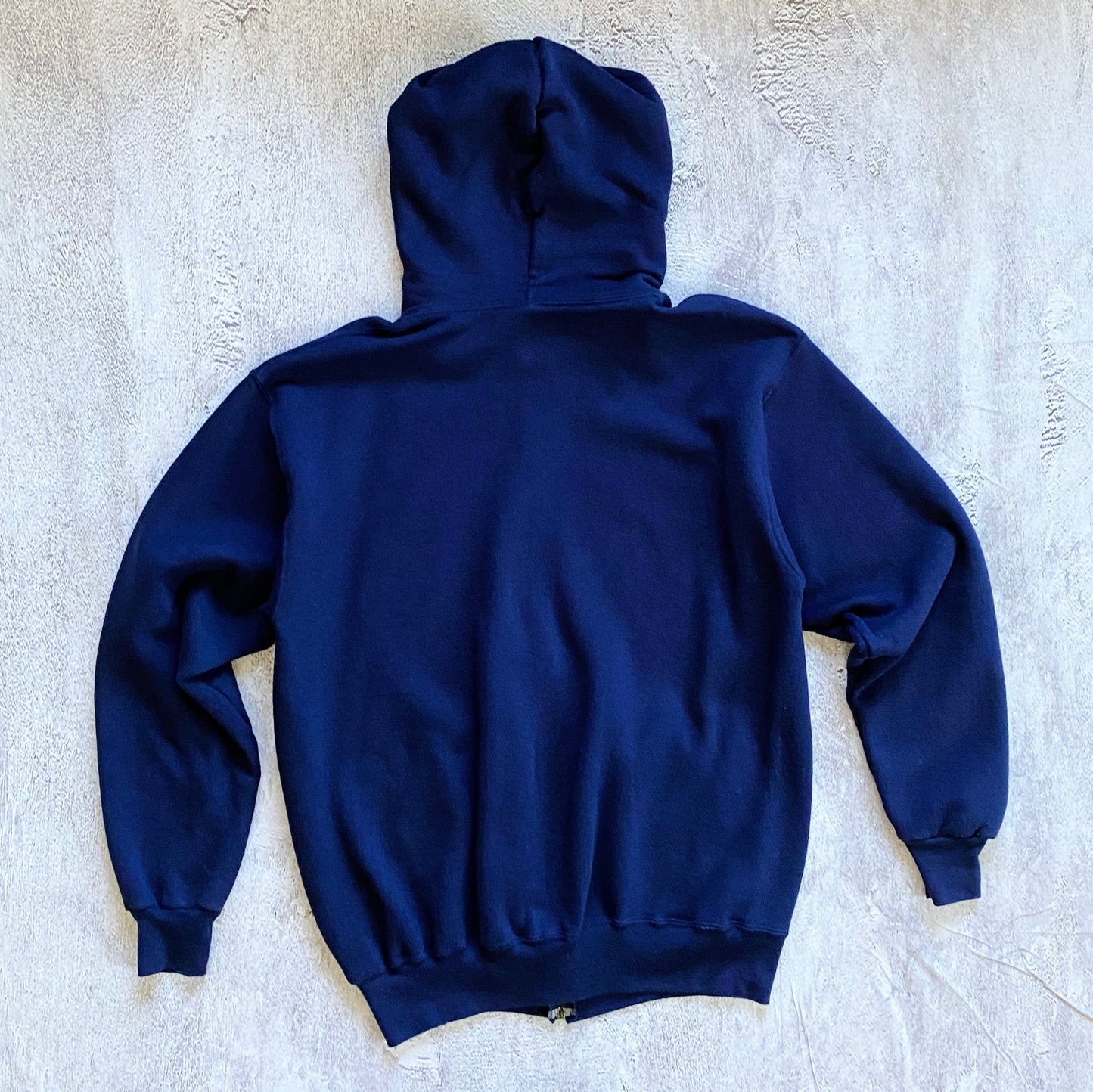 VINTAGE NAVY BLUE RUSSELL ZIP UP HOODIE-1990'S SIZE XL