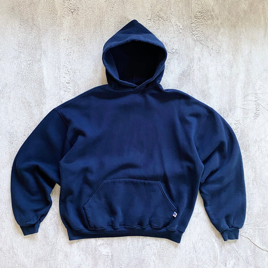 VINTAGE BOXY NAVY BLUE RUSSELL ATHLETIC HOODIE-2000'S SIZE XXL/XL