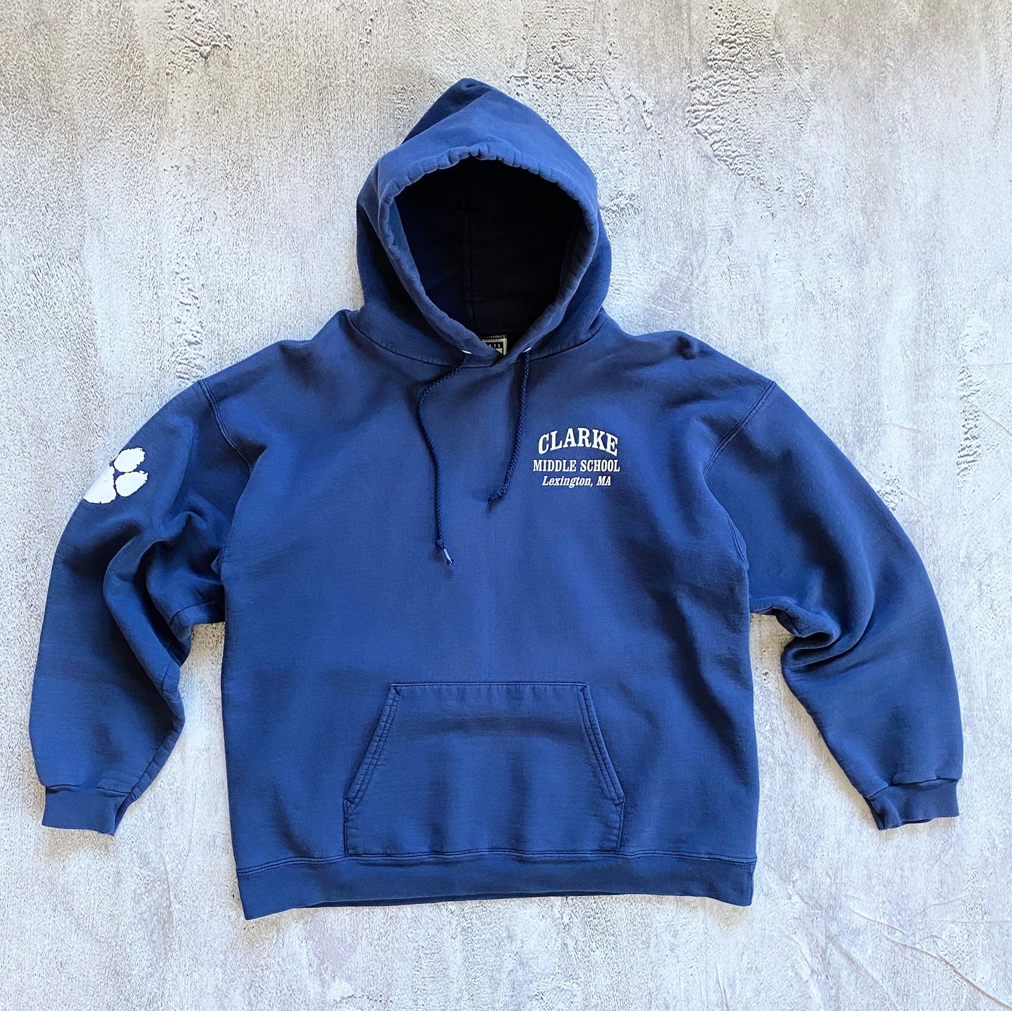 VINTAGE CLARKE FADED BLUE HOODIE-1990'S SIZE M