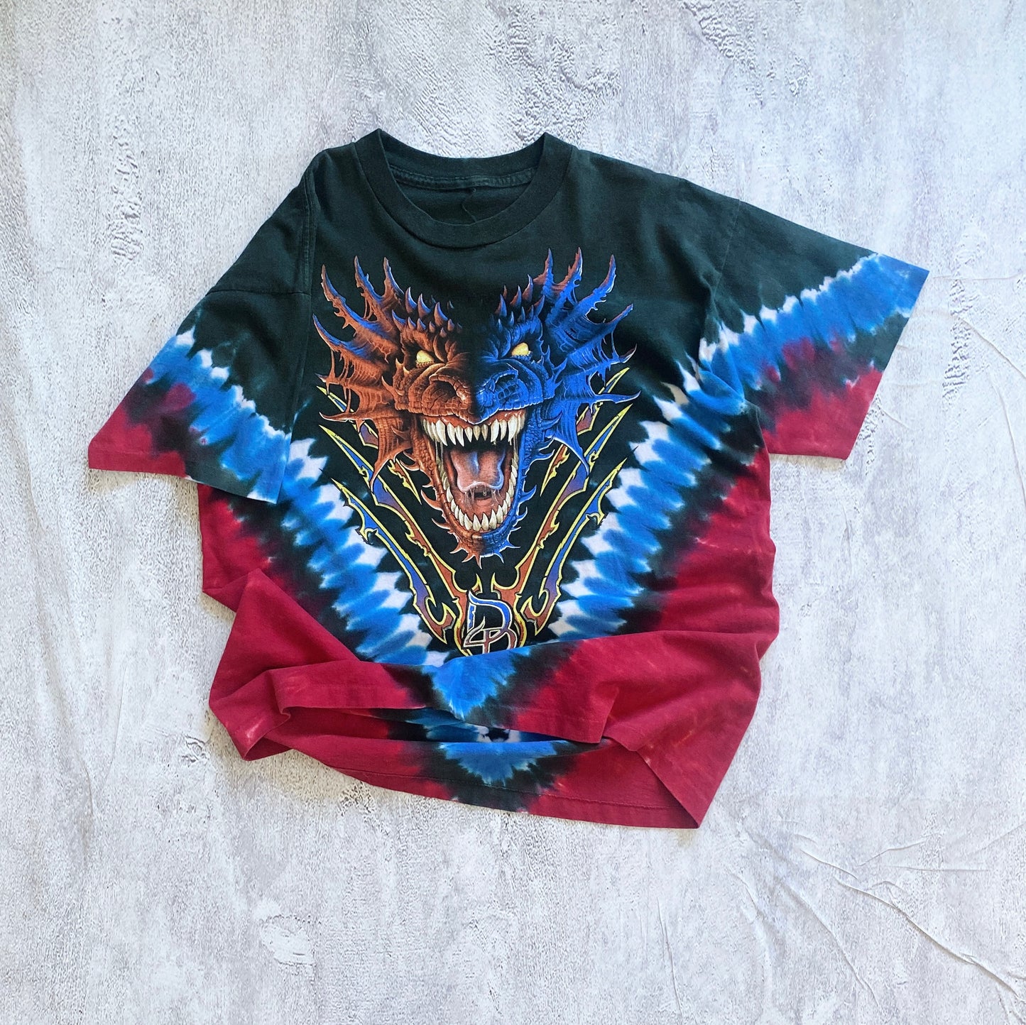 VINTAGE SINGLE STITCH DUELING DRAGONS ALL OVER PRINT TEE-1990'S SIZE XL