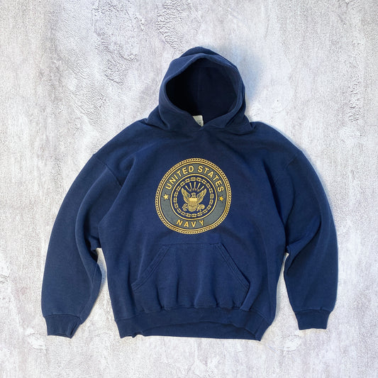 VINTAGE NAVY BLUE U.S NAVY HOODIE-1990'S SIZE L