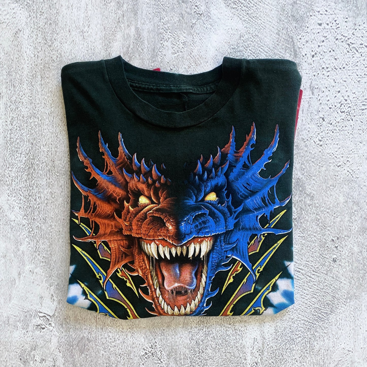 VINTAGE SINGLE STITCH DUELING DRAGONS ALL OVER PRINT TEE-1990'S SIZE XL