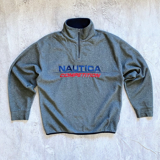 VINTAGE NAUTICA COMPETITION QUARTER ZIP UP FLEECE-1990'S SIZE L