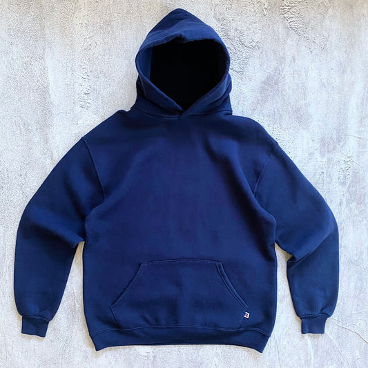 VINTAGE NAVY BLUE RUSSELL ATHLETIC HOODIE-1980'S SIZE L/XL