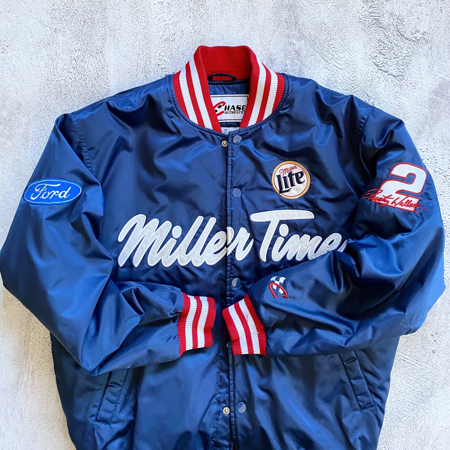 VINTAGE NASCAR MILLER TIME BOMBER JACKET-1990'S SIZE M/L