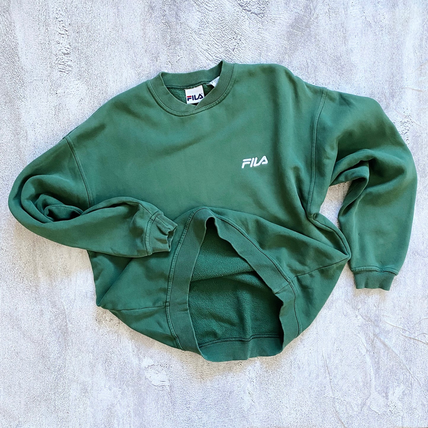 VINTAGE FADED GREEN FILA SWEATSHIRT-1990'S SIZE M