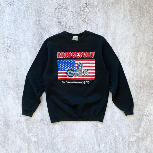 VINTAGE BLACK BRIDGEPORT BIKE SWEATSHIRT-1990'S SIZE M