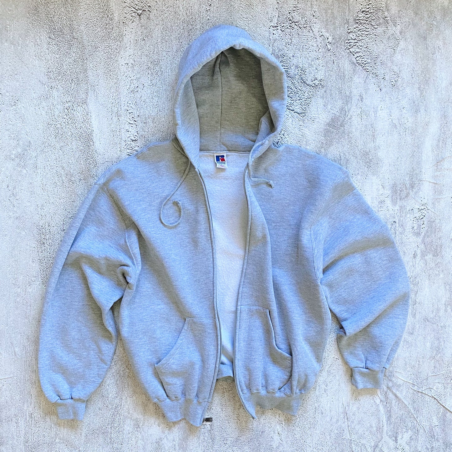 VINTAGE HEATHER GREY RUSSELL ATHLETIC ZIP UP HOODIE-2000'S SIZE L