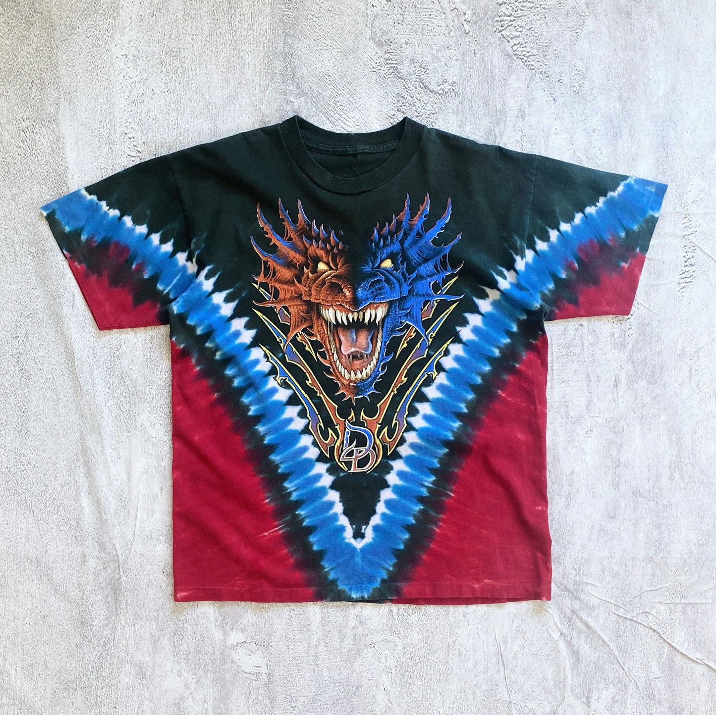 VINTAGE SINGLE STITCH DUELING DRAGONS ALL OVER PRINT TEE-1990'S SIZE XL