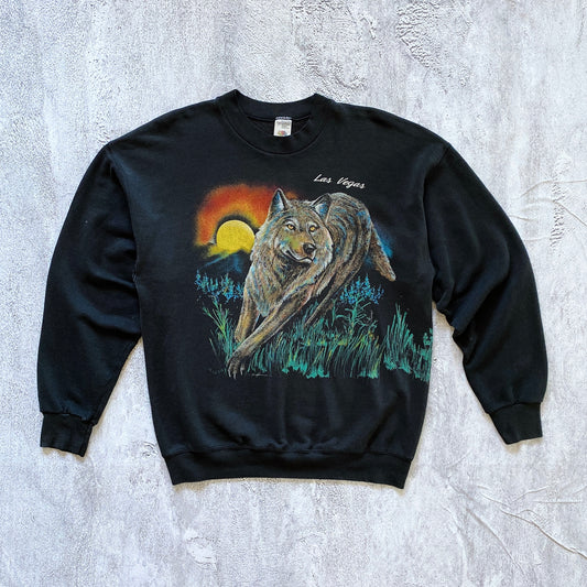 VINTAGE BLACK LAS VEGAS WOLF SWEATSHIRT-1990'S SIZE XL