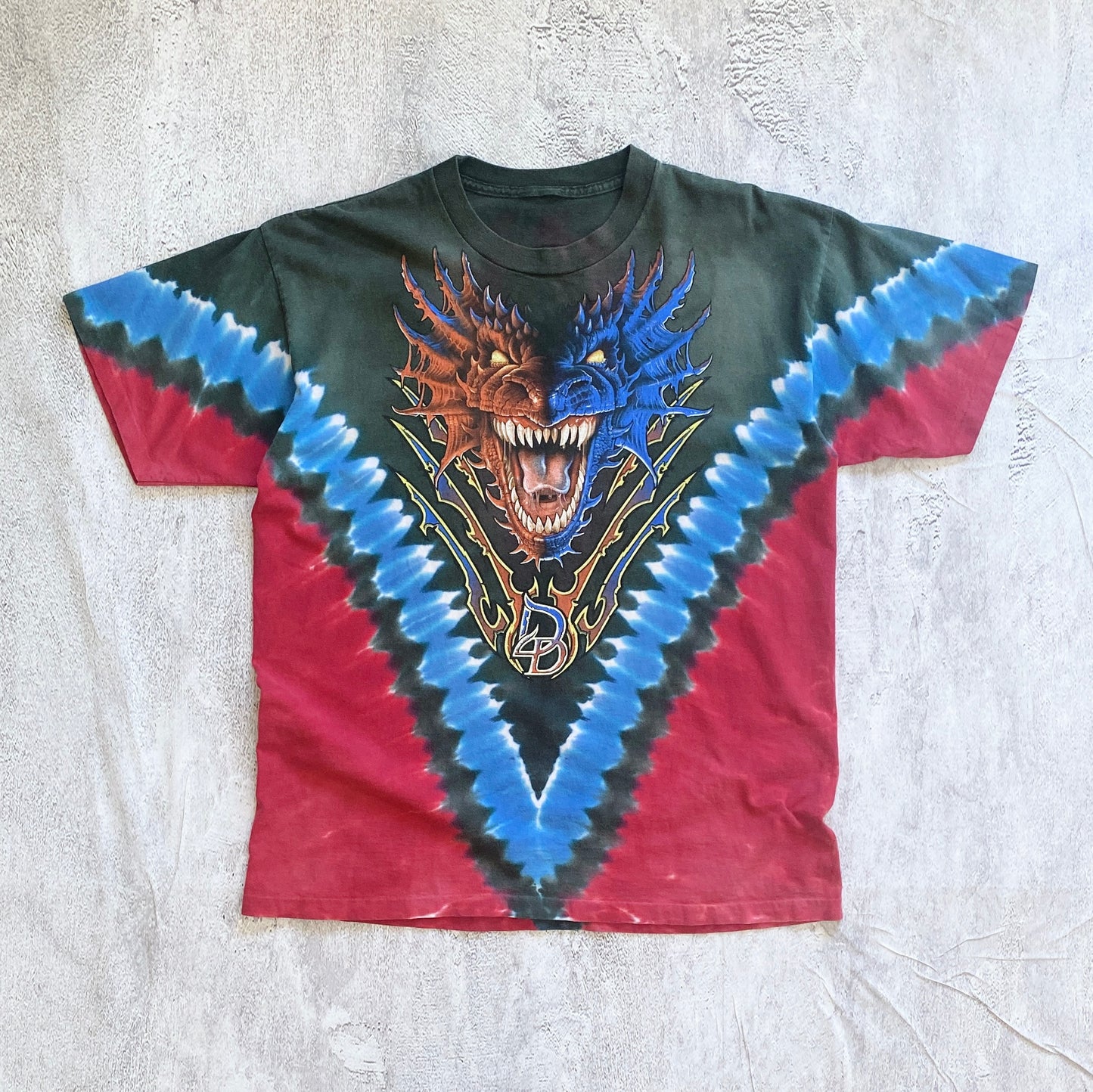 VINTAGE SINGLE STITCH FADED DUELING DRAGONS ALL OVER PRINT TEE-1990'S SIZE XL