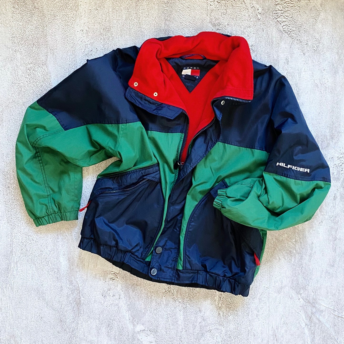 VINTAGE BLUE/GREEN TOMMY HILFIGER JACKET-1990'S SIZE L