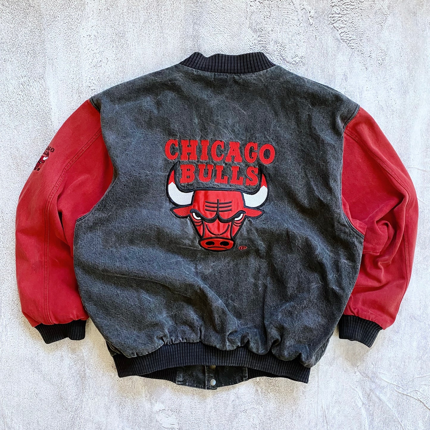 VINTAGE TEAM CHOICE CHICAGO BULLS DENIM VARSITY JACKET-1990'S SIZE L