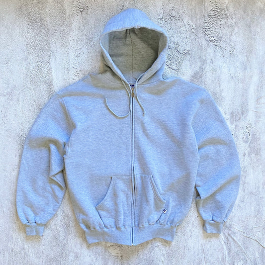 VINTAGE HEATHER GREY RUSSELL ATHLETIC ZIP UP HOODIE-2000'S SIZE L