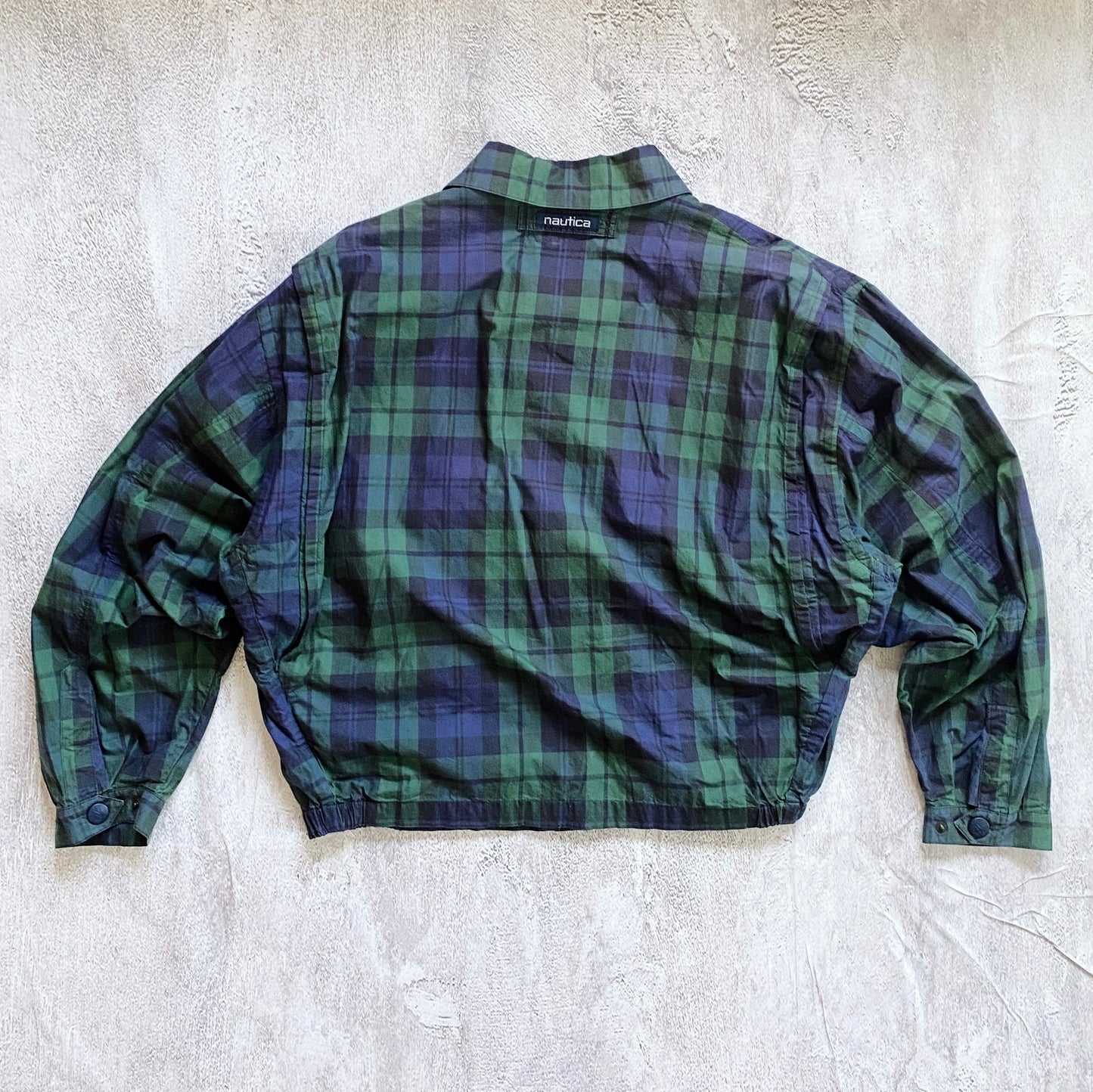 VINTAGE PLAID NAUTICA ZIP UP WINDBREAKER JACKET-1990'S SIZE XL/L