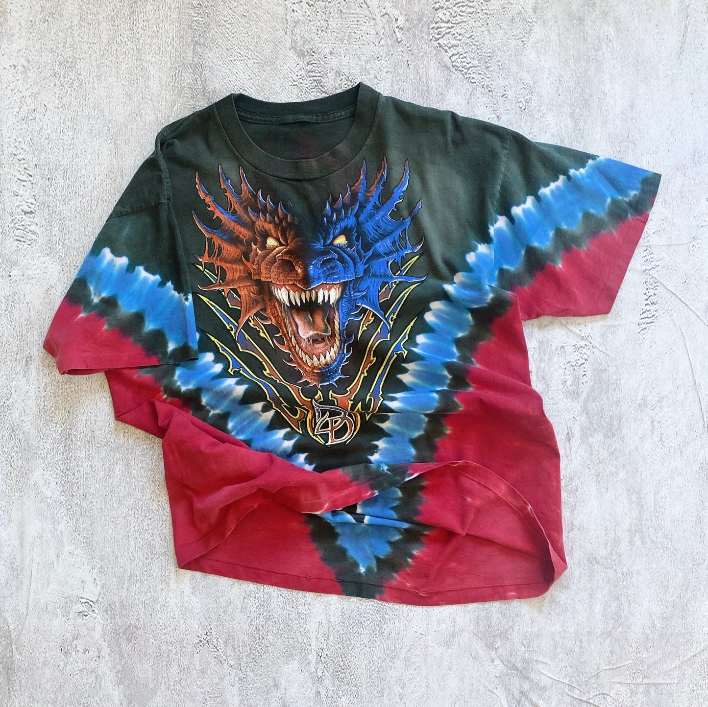 VINTAGE SINGLE STITCH FADED DUELING DRAGONS ALL OVER PRINT TEE-1990'S SIZE XL