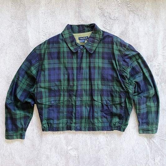 VINTAGE PLAID NAUTICA ZIP UP WINDBREAKER JACKET-1990'S SIZE XL/L