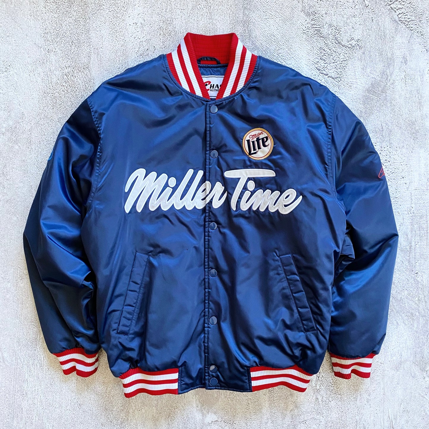 VINTAGE NASCAR MILLER TIME BOMBER JACKET-1990'S SIZE M/L