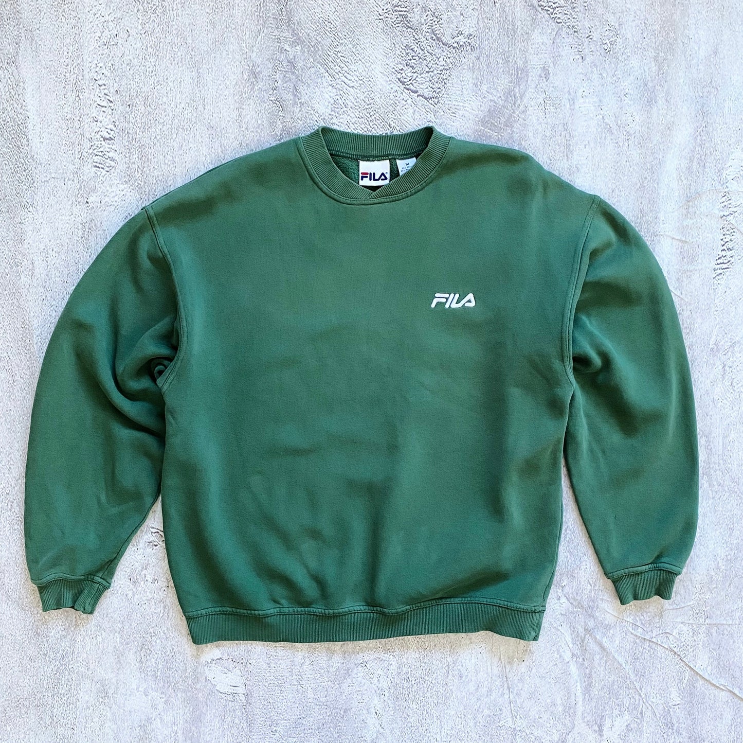 VINTAGE FADED GREEN FILA SWEATSHIRT-1990'S SIZE M