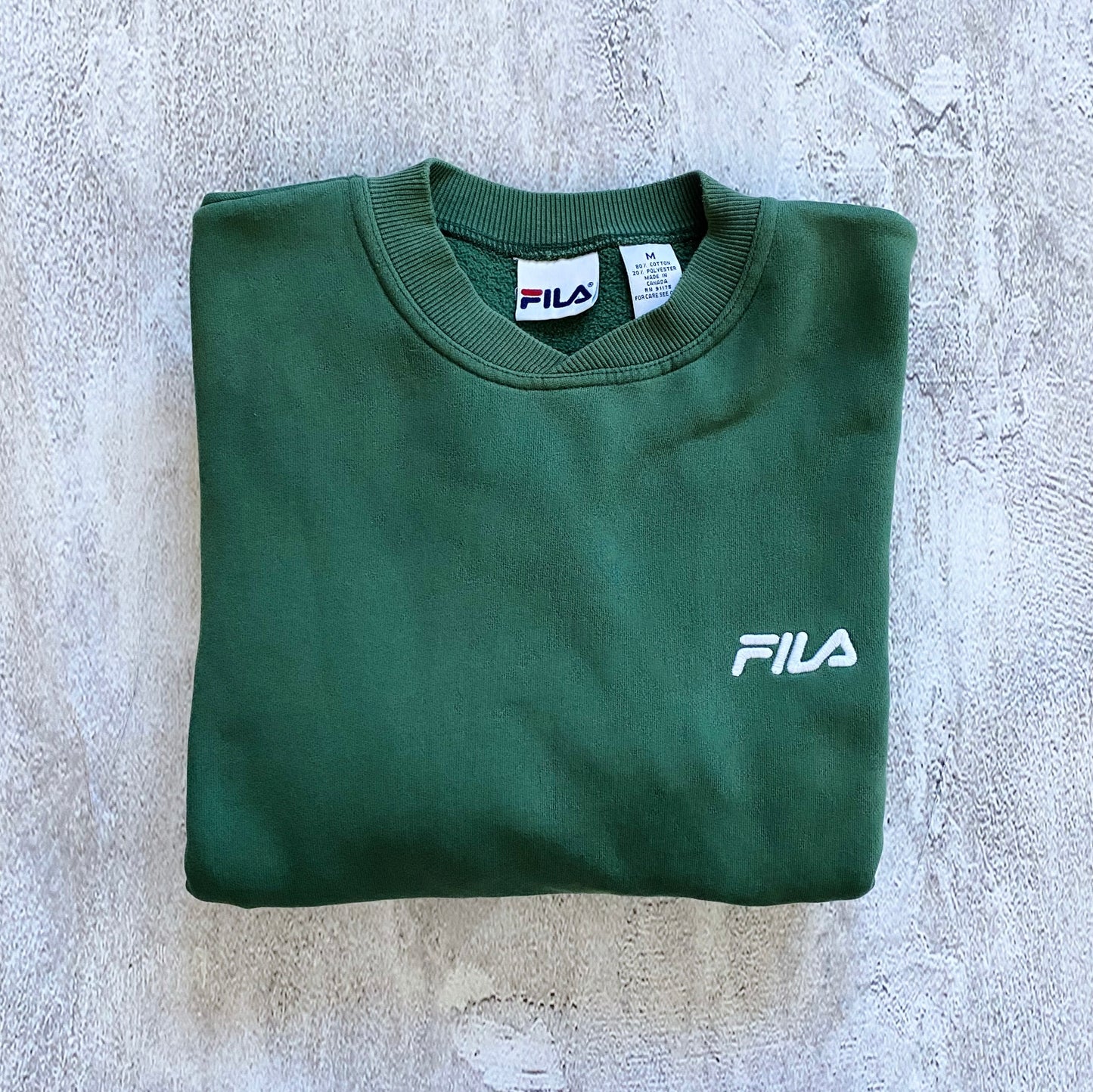 VINTAGE FADED GREEN FILA SWEATSHIRT-1990'S SIZE M