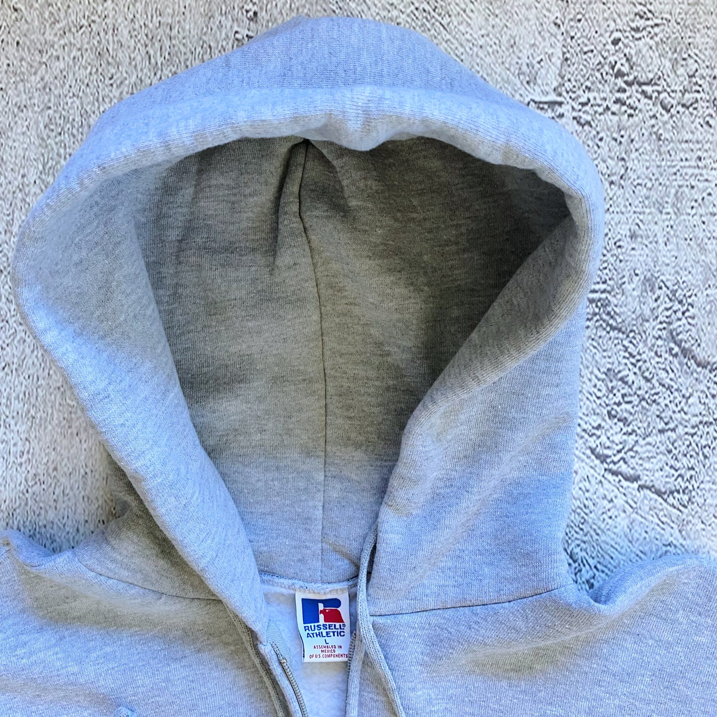 VINTAGE HEATHER GREY RUSSELL ATHLETIC ZIP UP HOODIE-2000'S SIZE L