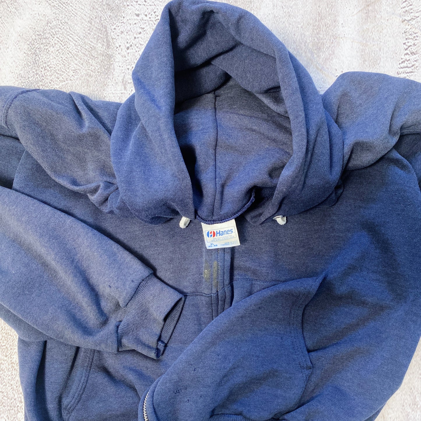 VINTAGE FADED BLUE ZIP UP HOODIE- 1980'S SIZE XL