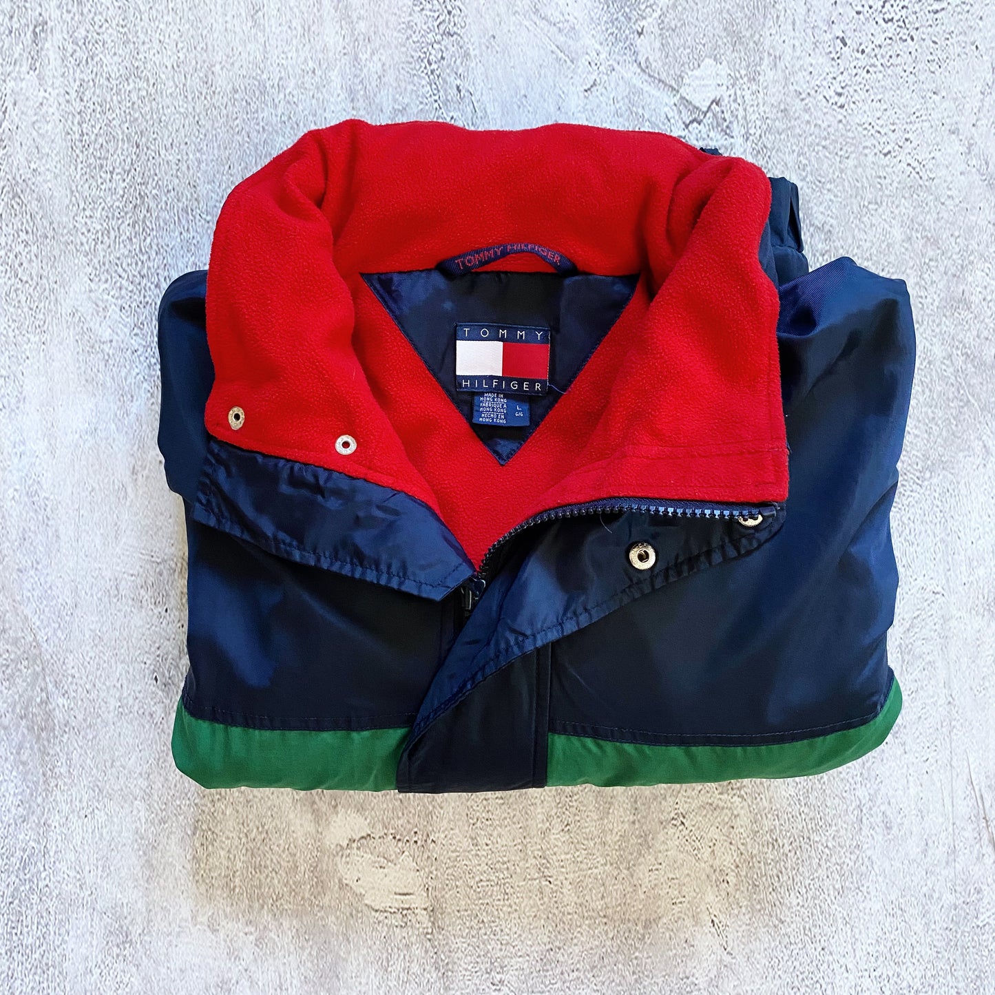 VINTAGE BLUE/GREEN TOMMY HILFIGER JACKET-1990'S SIZE L