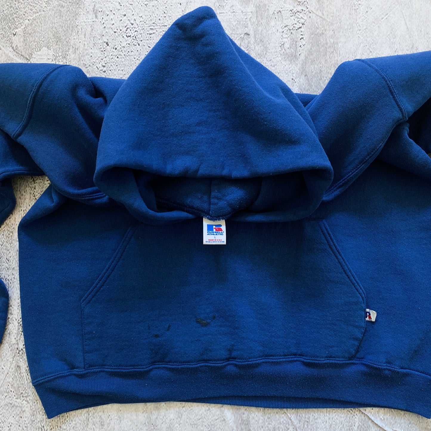 VINTAGE ROYAL BLUE RUSSELL HO0DIE- 1990'S SIZE L