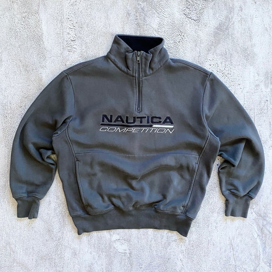 VINTAGE NAUTICA COMPETITION QUARTER ZIP UP FLEECE-1990'S SIZE S